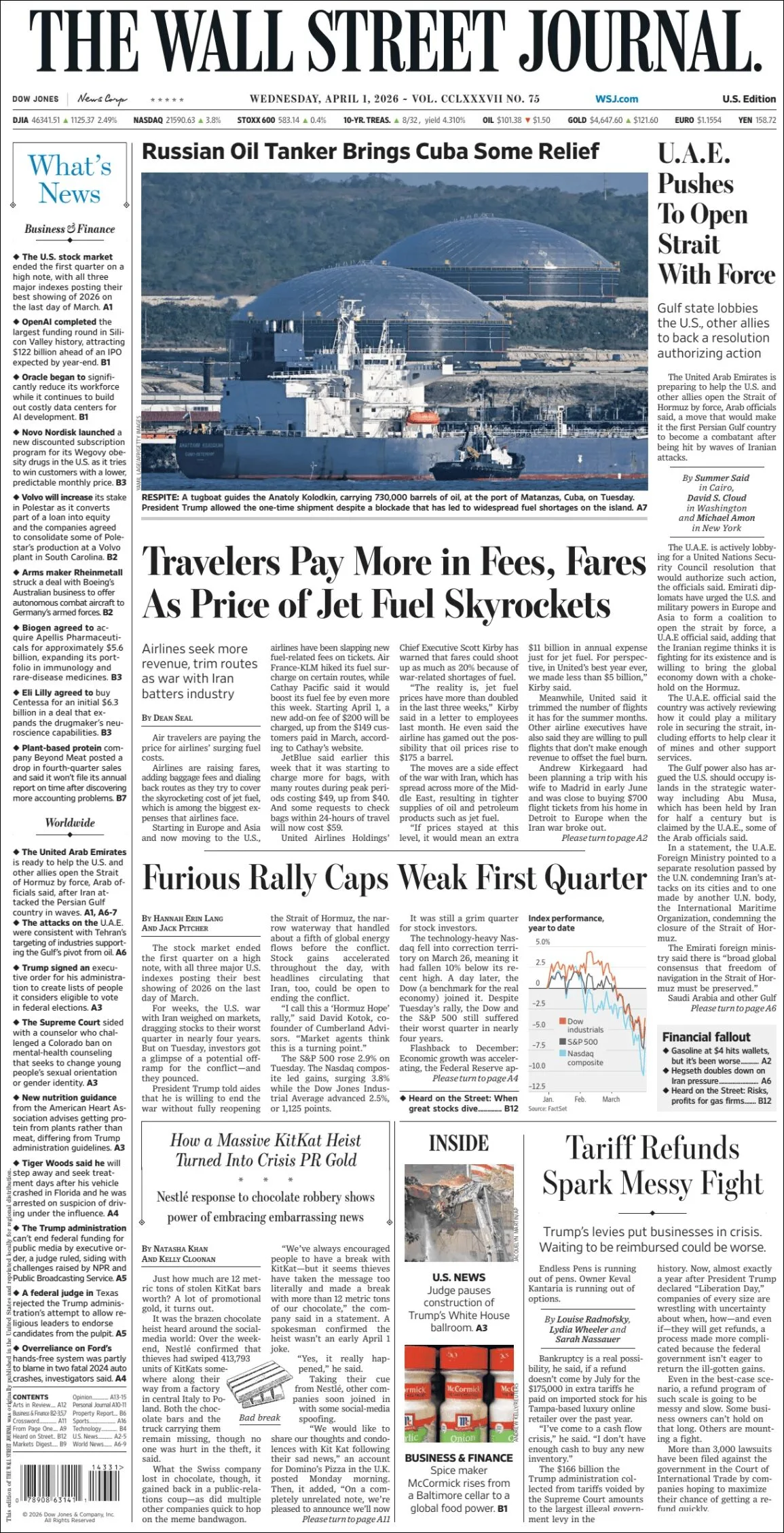 Portada de The Wall Street Journal