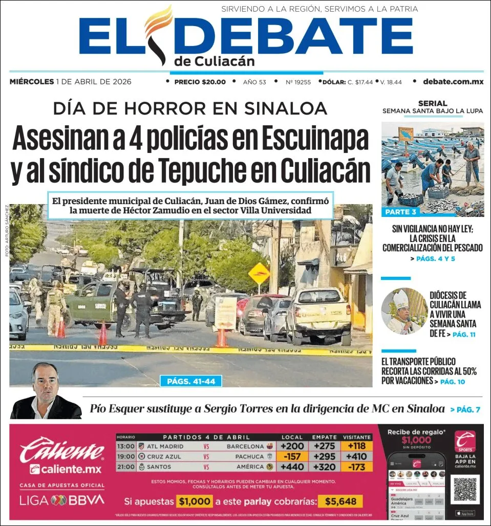 Portada de El Debate de Culiacan del miércoles, 1 de abril de 2026