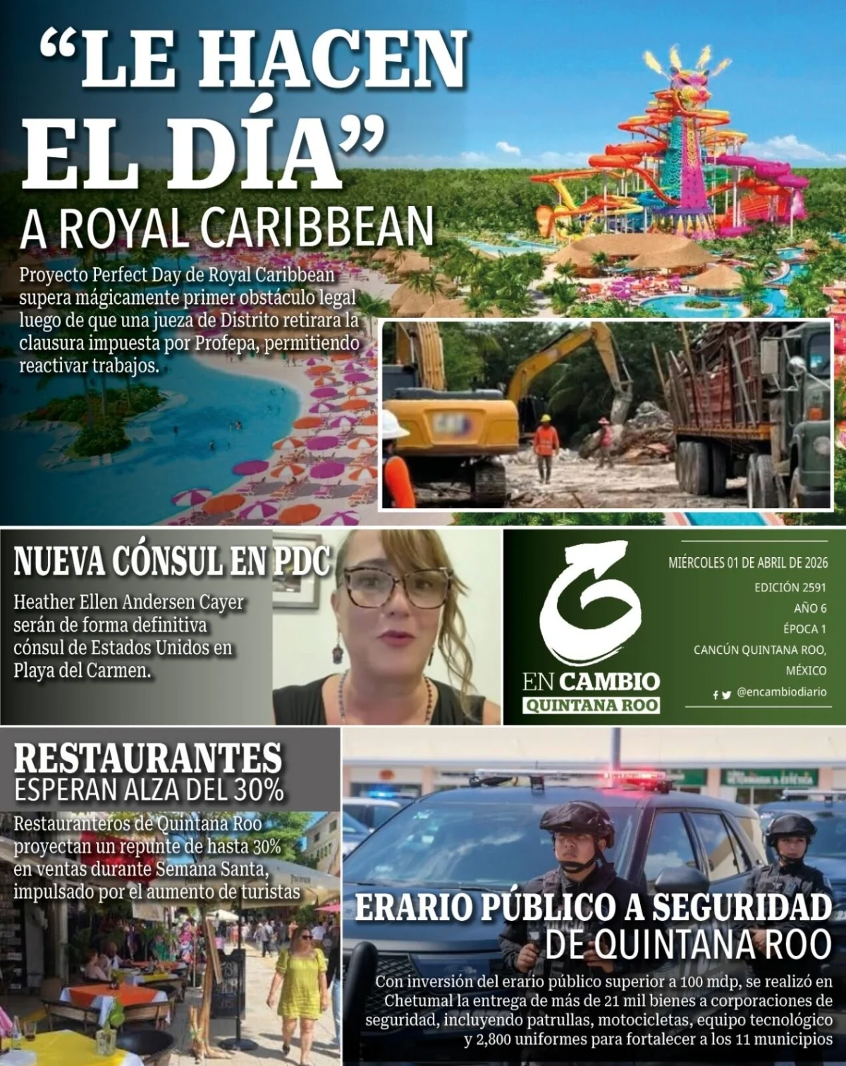Portada de En Cambio - Quintana Roo (contraportada) del miércoles, 1 de abril de 2026