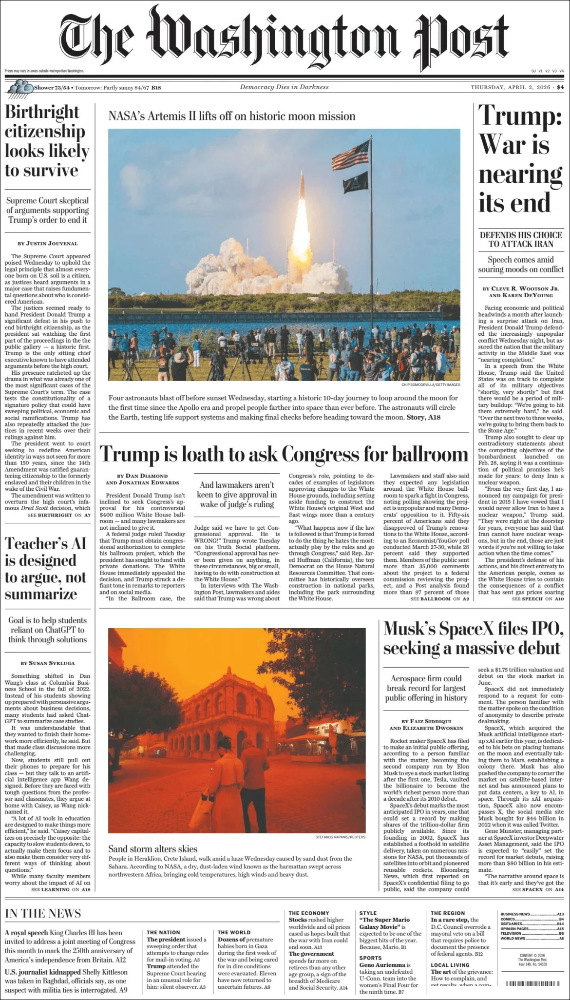 Portada de The Washington Post