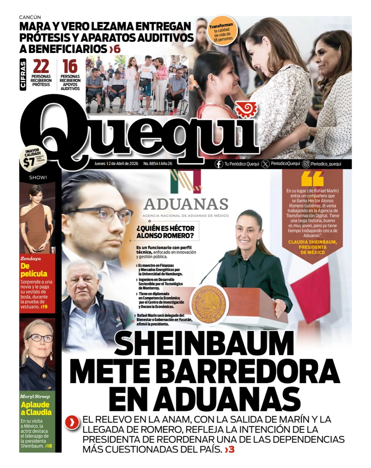 Portada de Quequi del jueves, 2 de abril de 2026