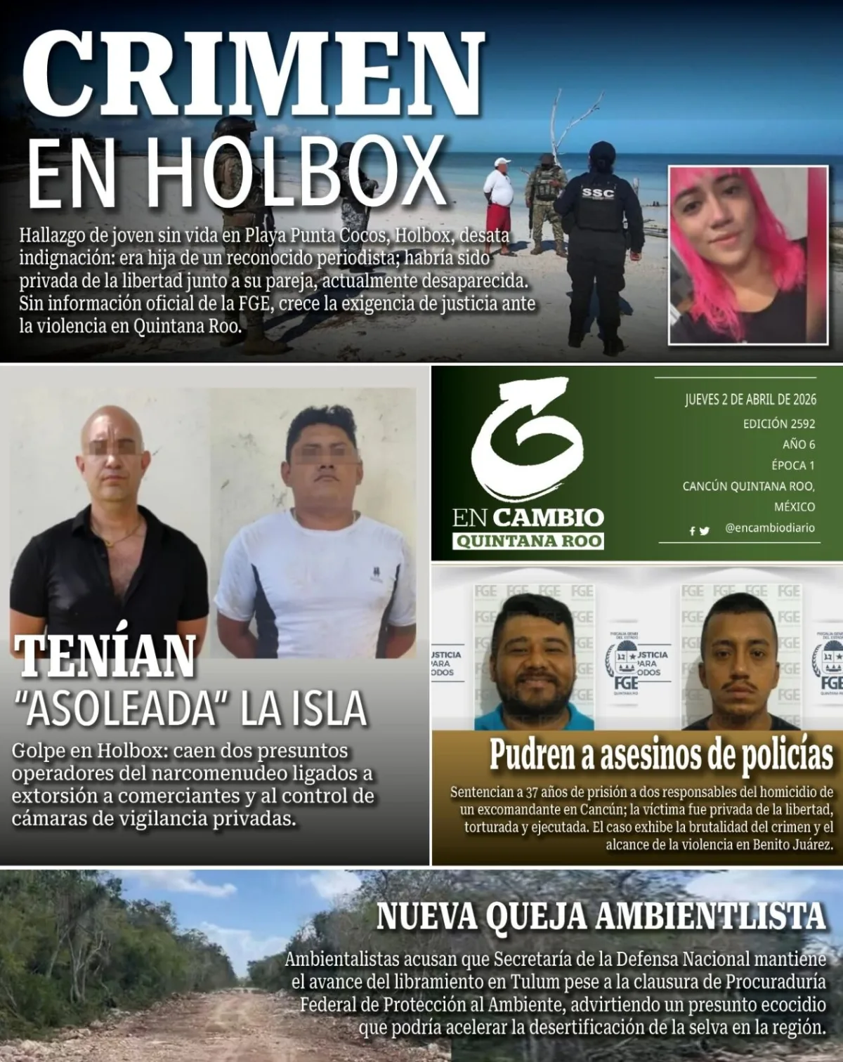Portada de En Cambio - Quintana Roo (portada) del jueves, 2 de abril de 2026