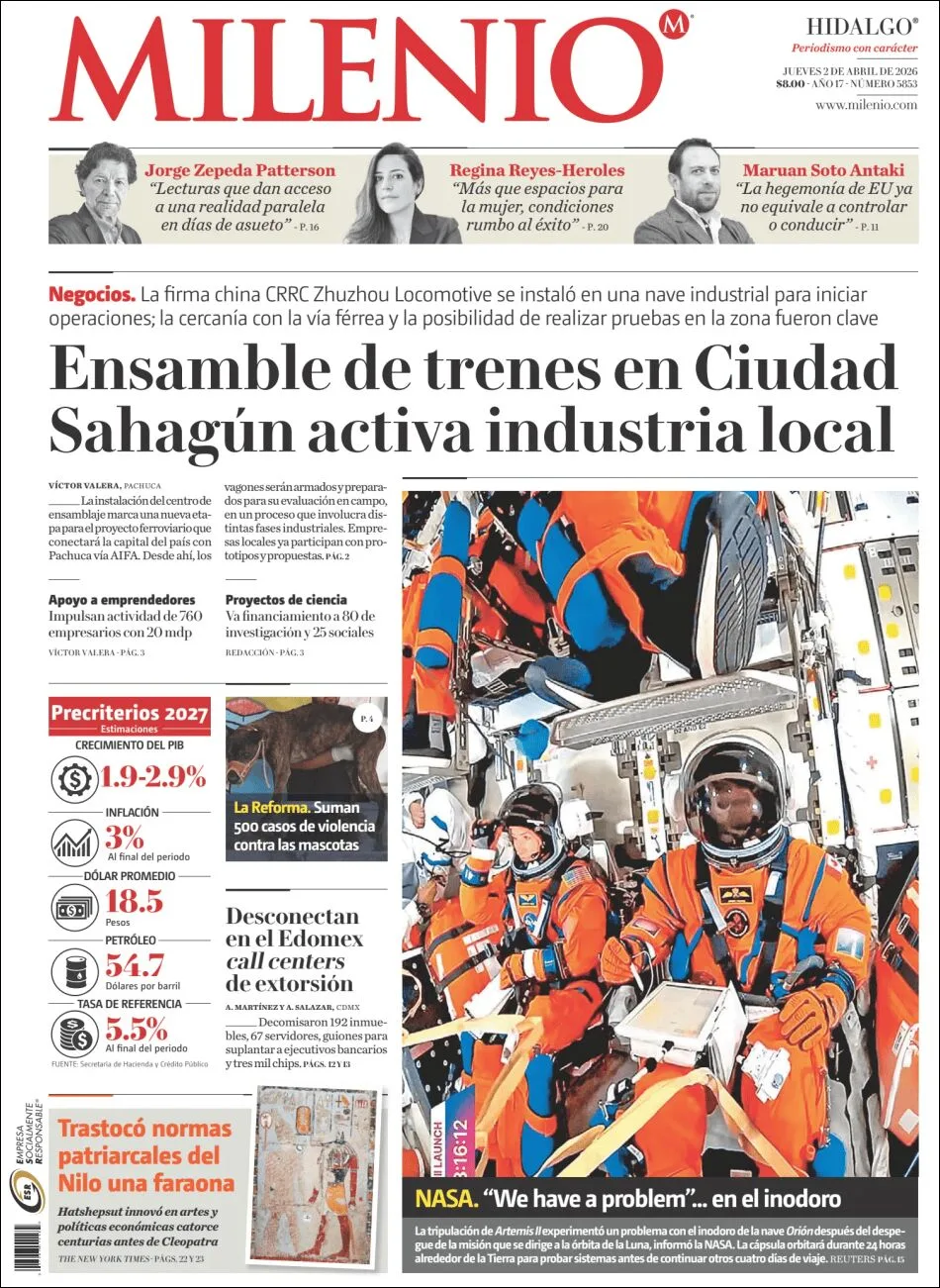 Portada de Milenio Jalisco del jueves, 2 de abril de 2026