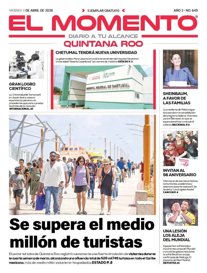 Portada de El Momento Quintana Roo del viernes, 3 de abril de 2026