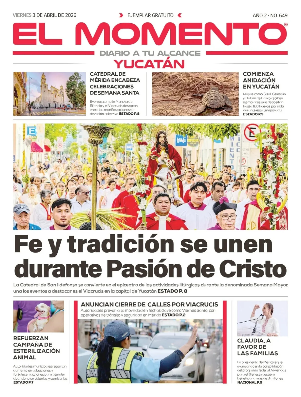Portada de El Momento Yucatan del viernes, 3 de abril de 2026