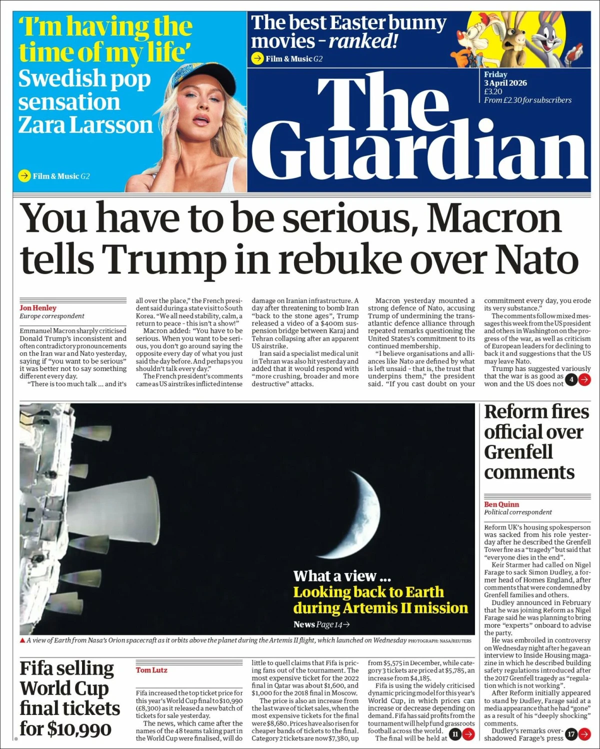 Portada de The Guardian (reino Unido) del 2026-04-03
