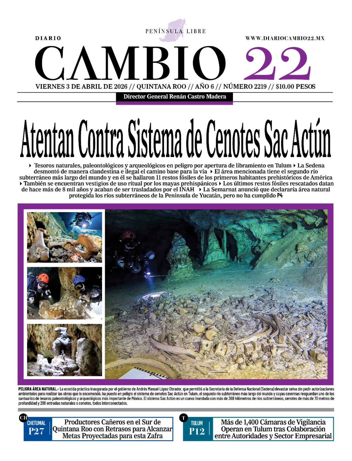 Portada de Diario Cambio 22 (portada) del viernes, 3 de abril de 2026