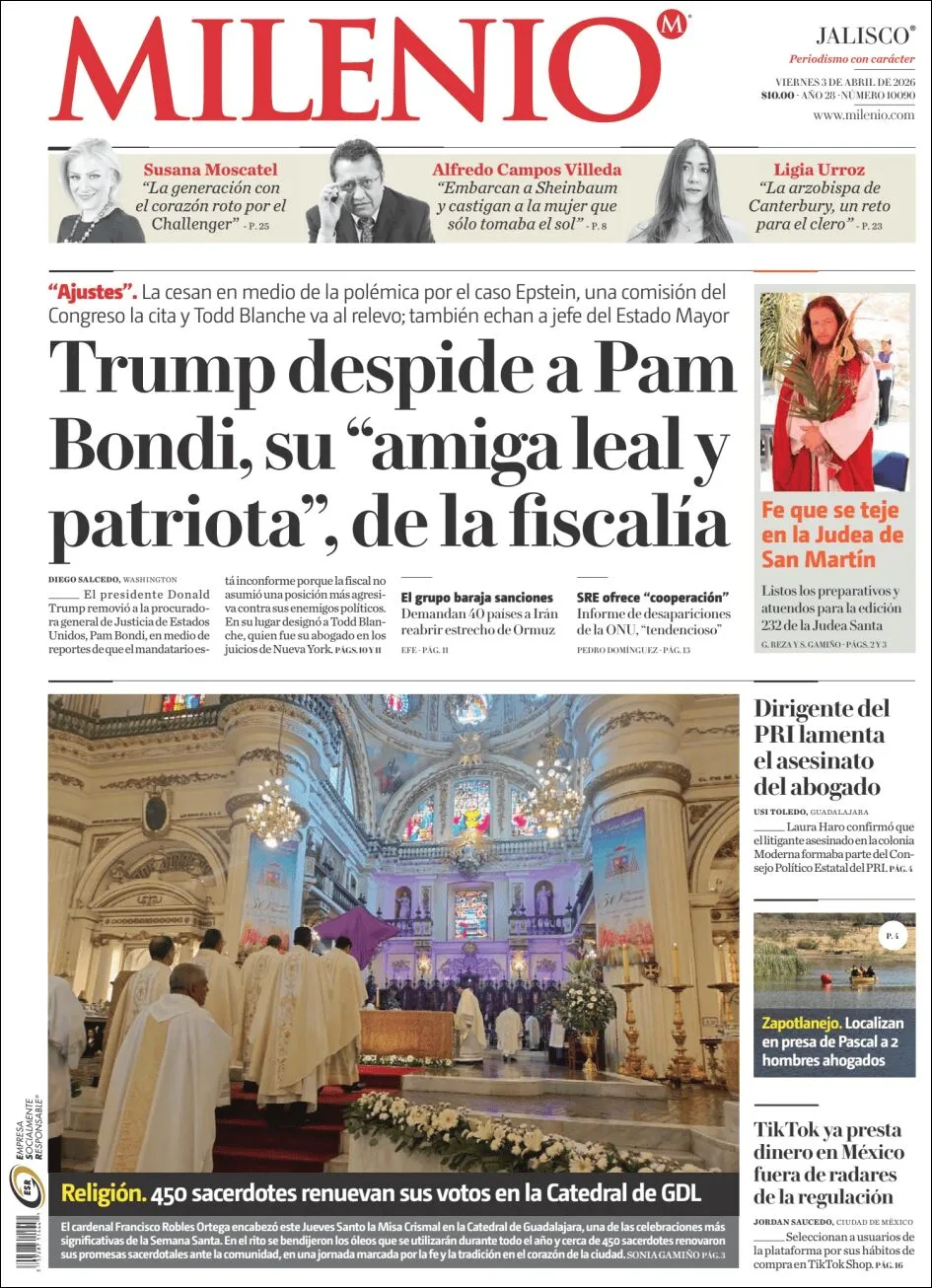Portada de Milenio Jalisco del viernes, 3 de abril de 2026