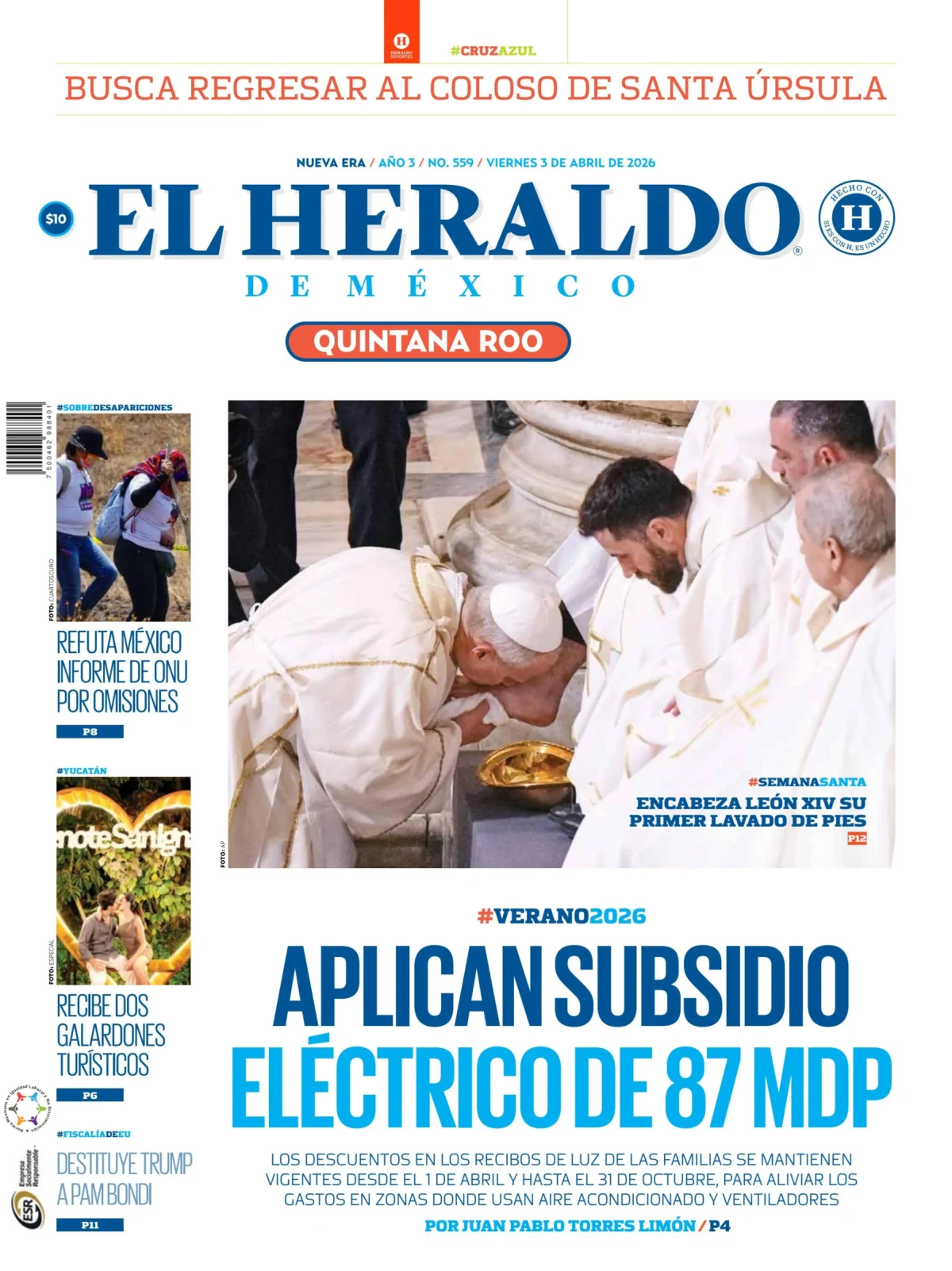 Portada de El Heraldo de Mexico - Quintana Roo