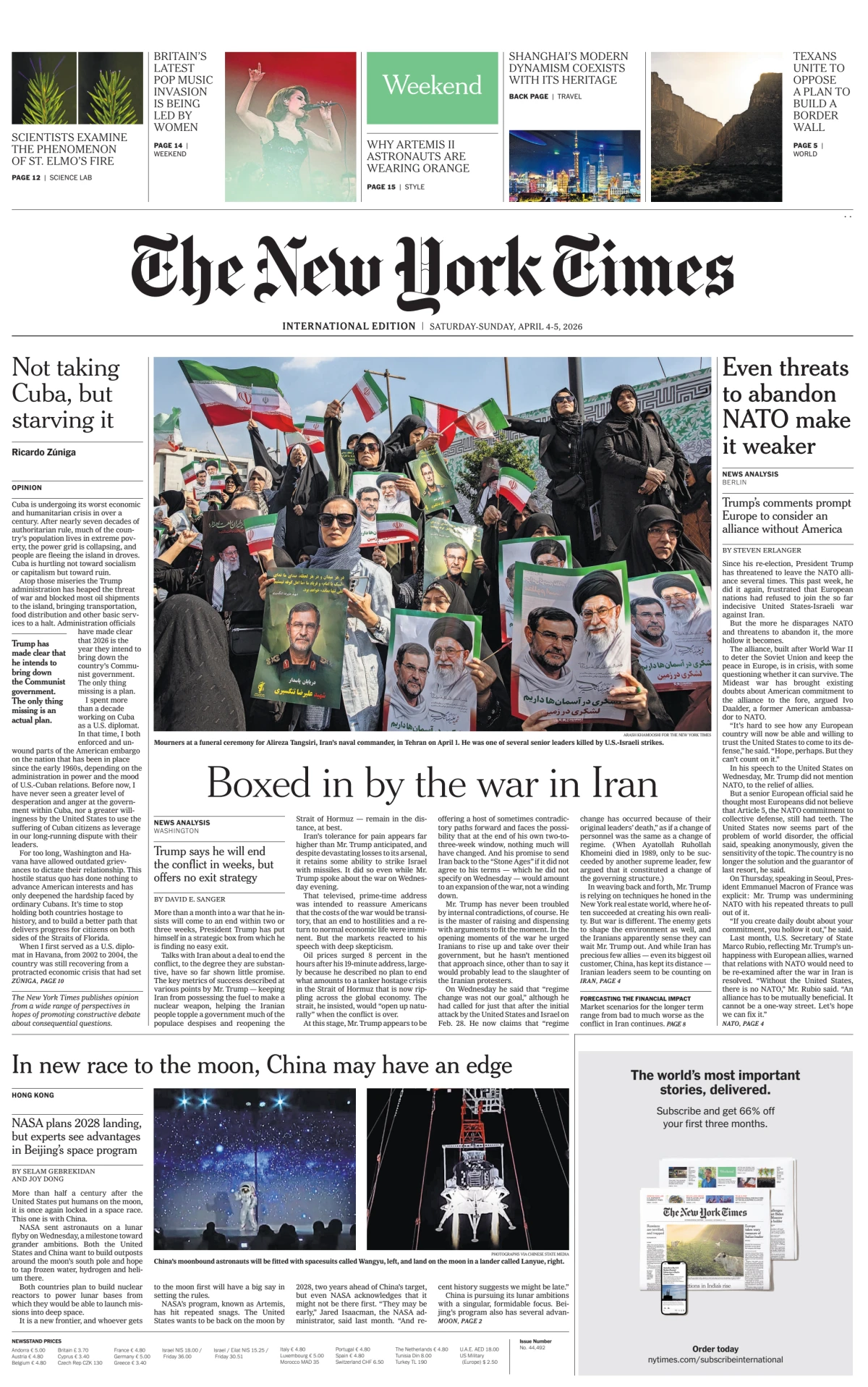 Portada de The New York Times (international)