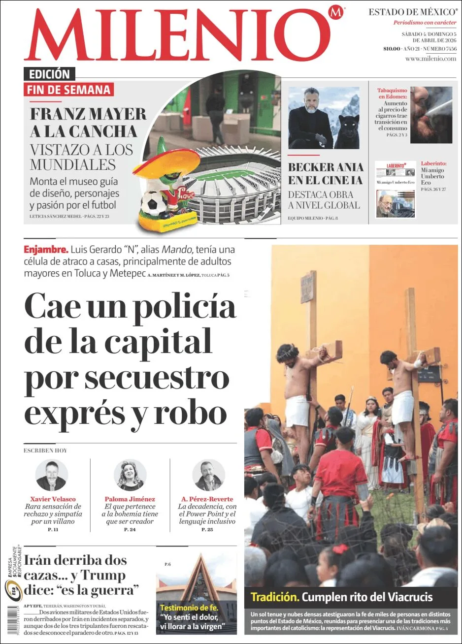 Portada de Milenio Edo de Mexico del sábado, 4 de abril de 2026