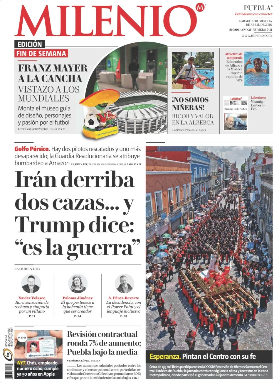 Portada de Milenio Puebla del sábado, 4 de abril de 2026