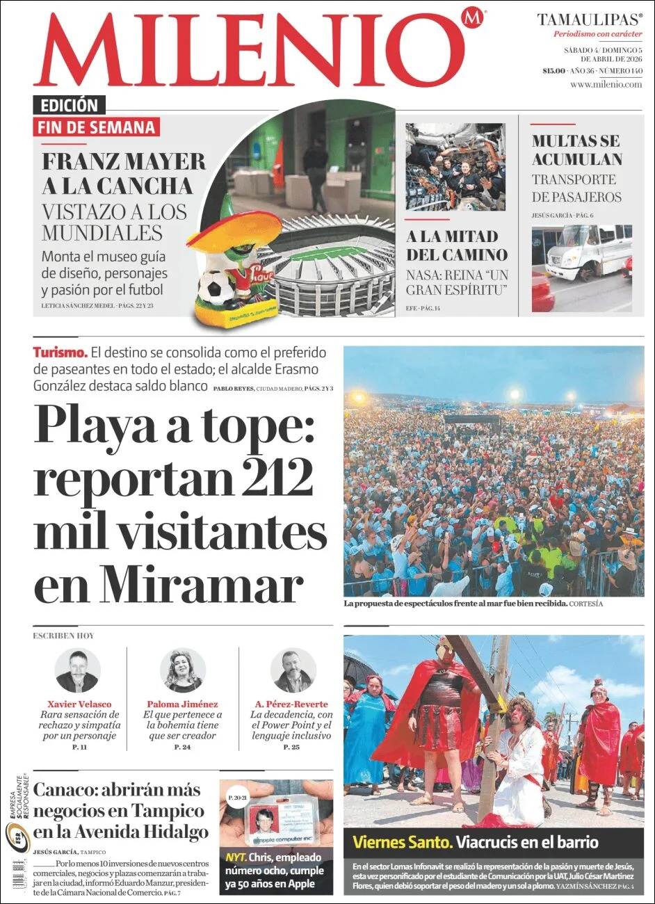 Portada de Milenio Tamaulipas del sábado, 4 de abril de 2026