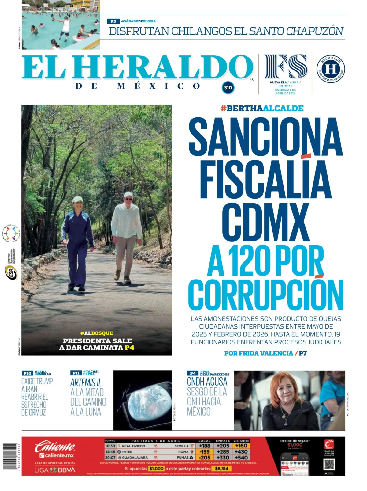 Portada de El Heraldo de Mexico del domingo, 5 de abril de 2026