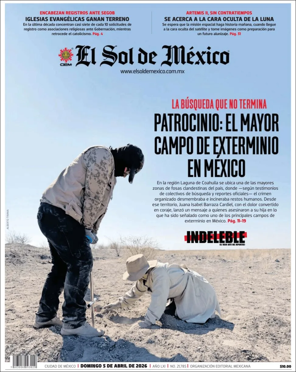 Portada de El Sol de Mexico del domingo, 5 de abril de 2026
