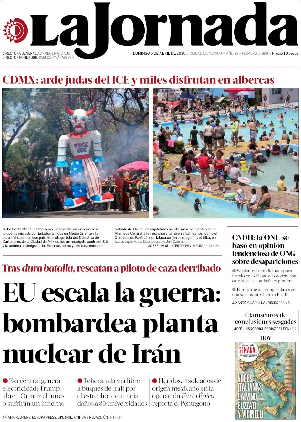 Portada de La Jornada del domingo, 5 de abril de 2026