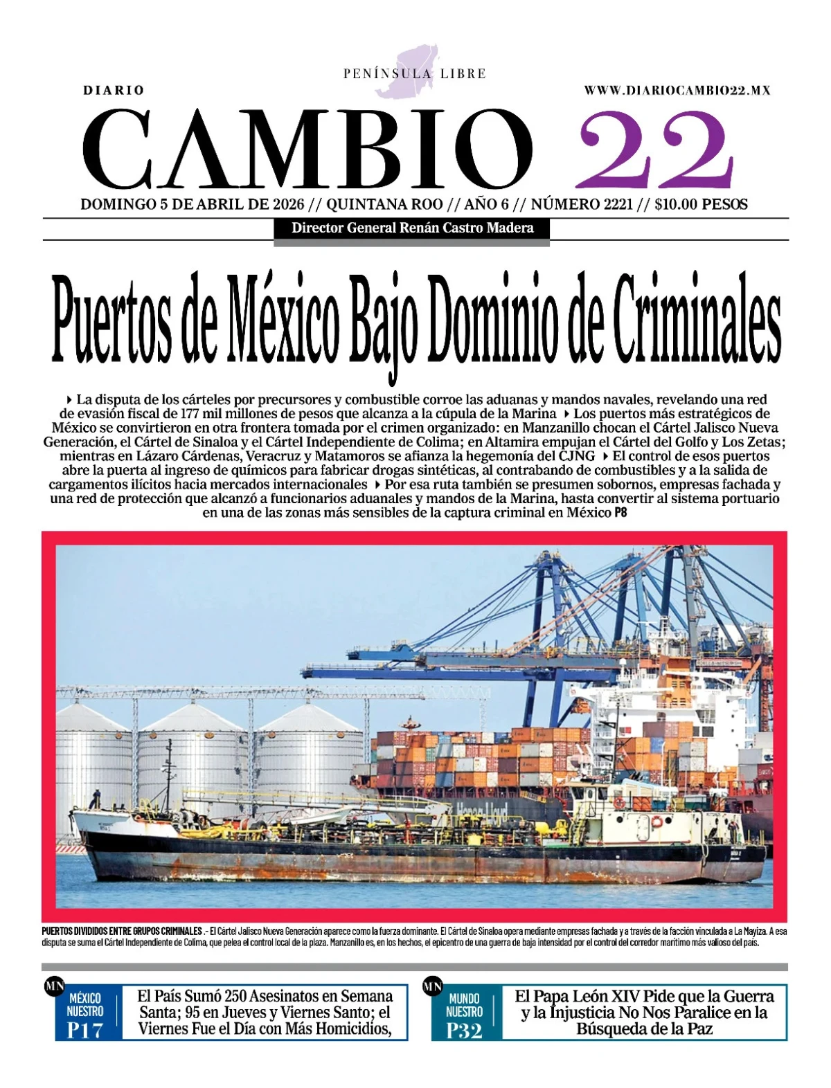 Portada de Diario Cambio 22 (contraportada) del domingo, 5 de abril de 2026
