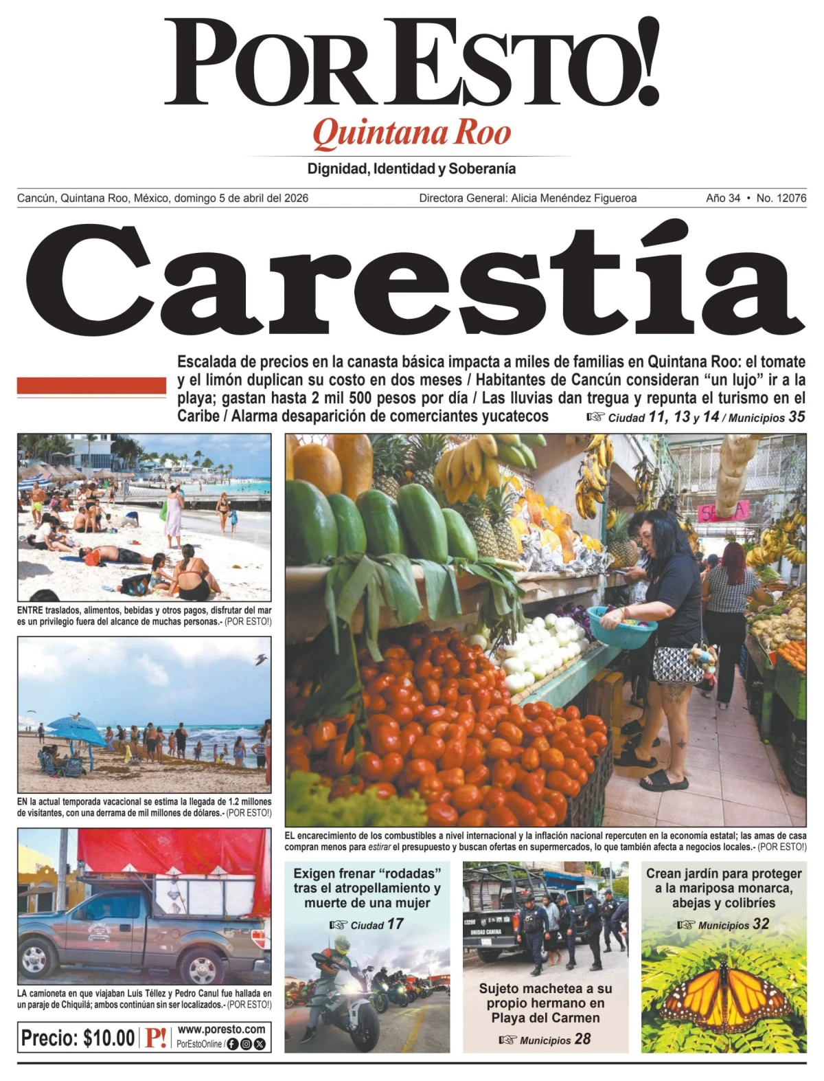 Portada de Por Esto (quintana Roo Cancun) del domingo, 5 de abril de 2026