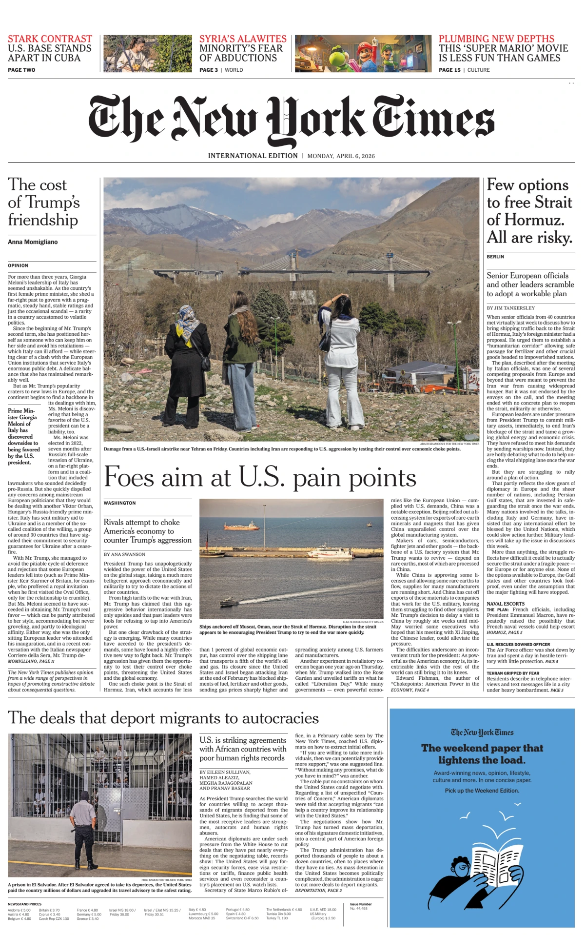 Portada de The New York Times (international) del lunes, 6 de abril de 2026