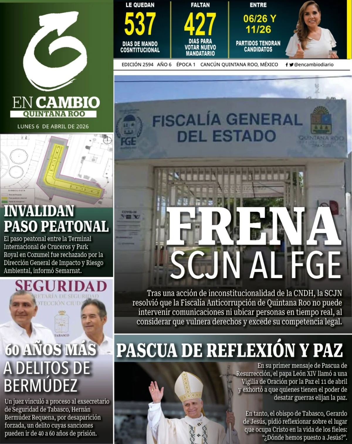 Portada de En Cambio - Quintana Roo (contraportada) del lunes, 6 de abril de 2026