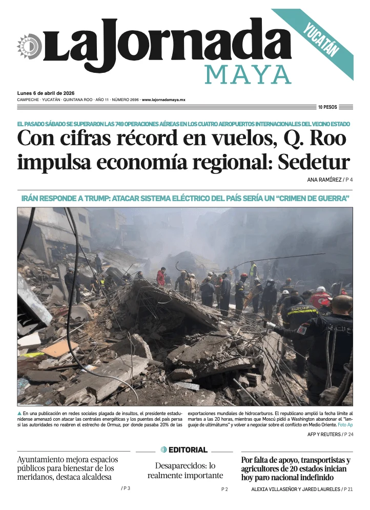 Portada de La Jornada Maya Yucatán del lunes, 6 de abril de 2026