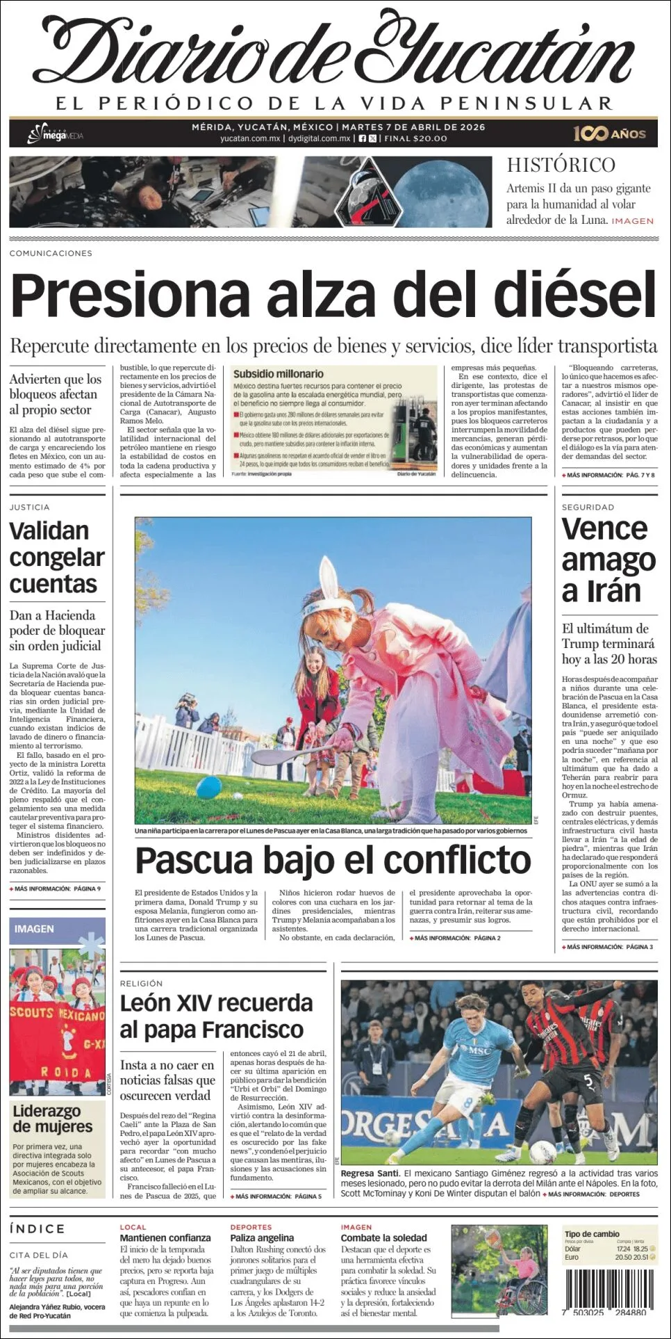 Portada de Diario de Yucatán del martes, 7 de abril de 2026