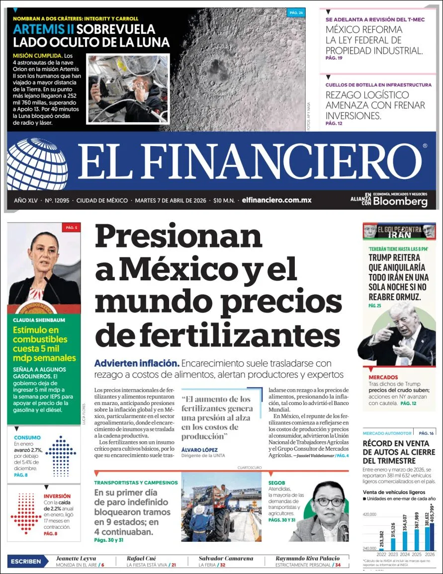 Portada de El Financiero del martes, 7 de abril de 2026