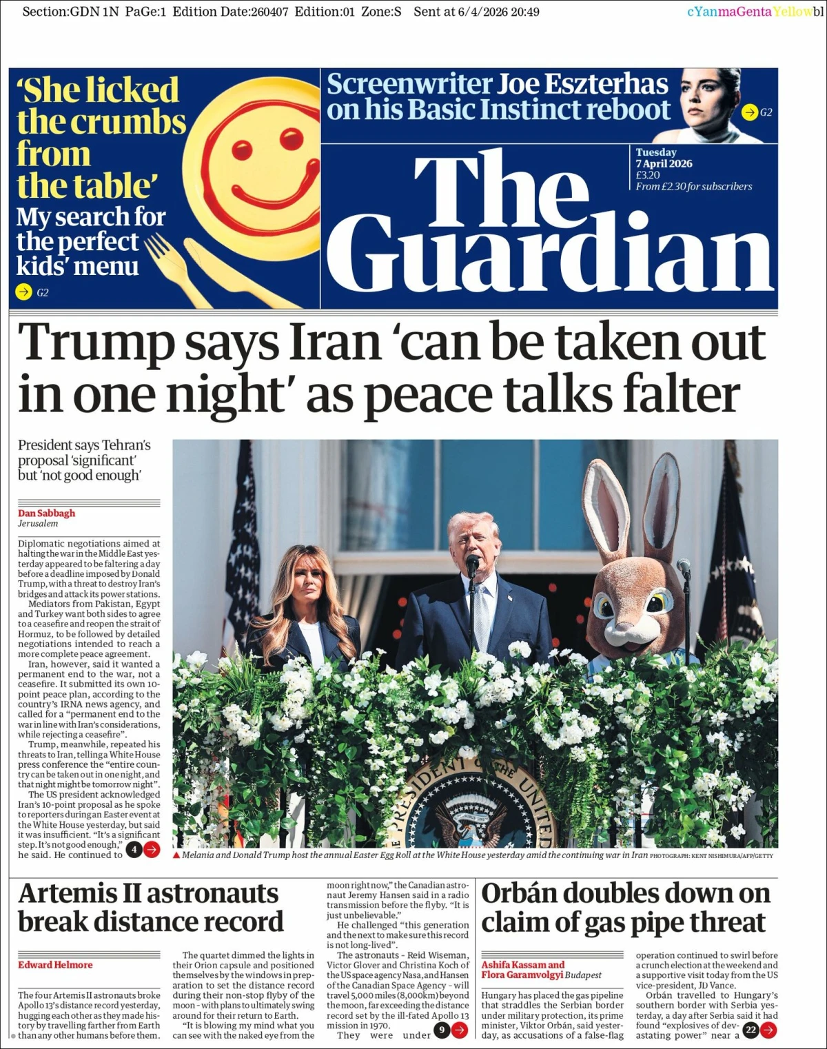 Portada de The Guardian (reino Unido) del 2026-04-07