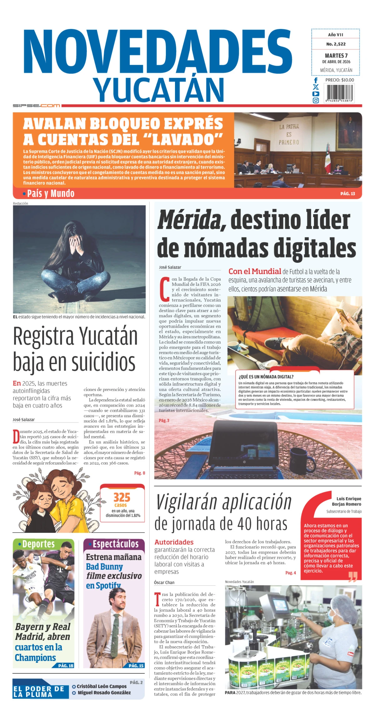 Portada de Novedades Yucatan
