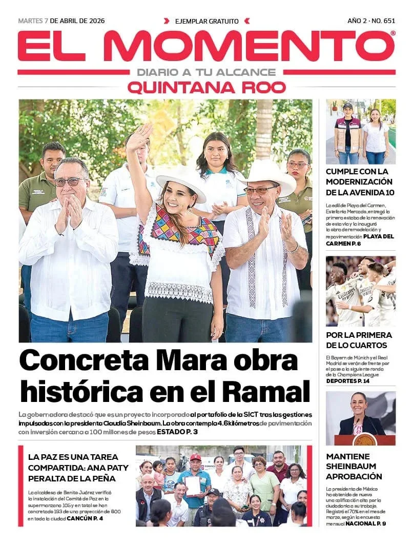 Portada de El Momento Quintana Roo del martes, 7 de abril de 2026
