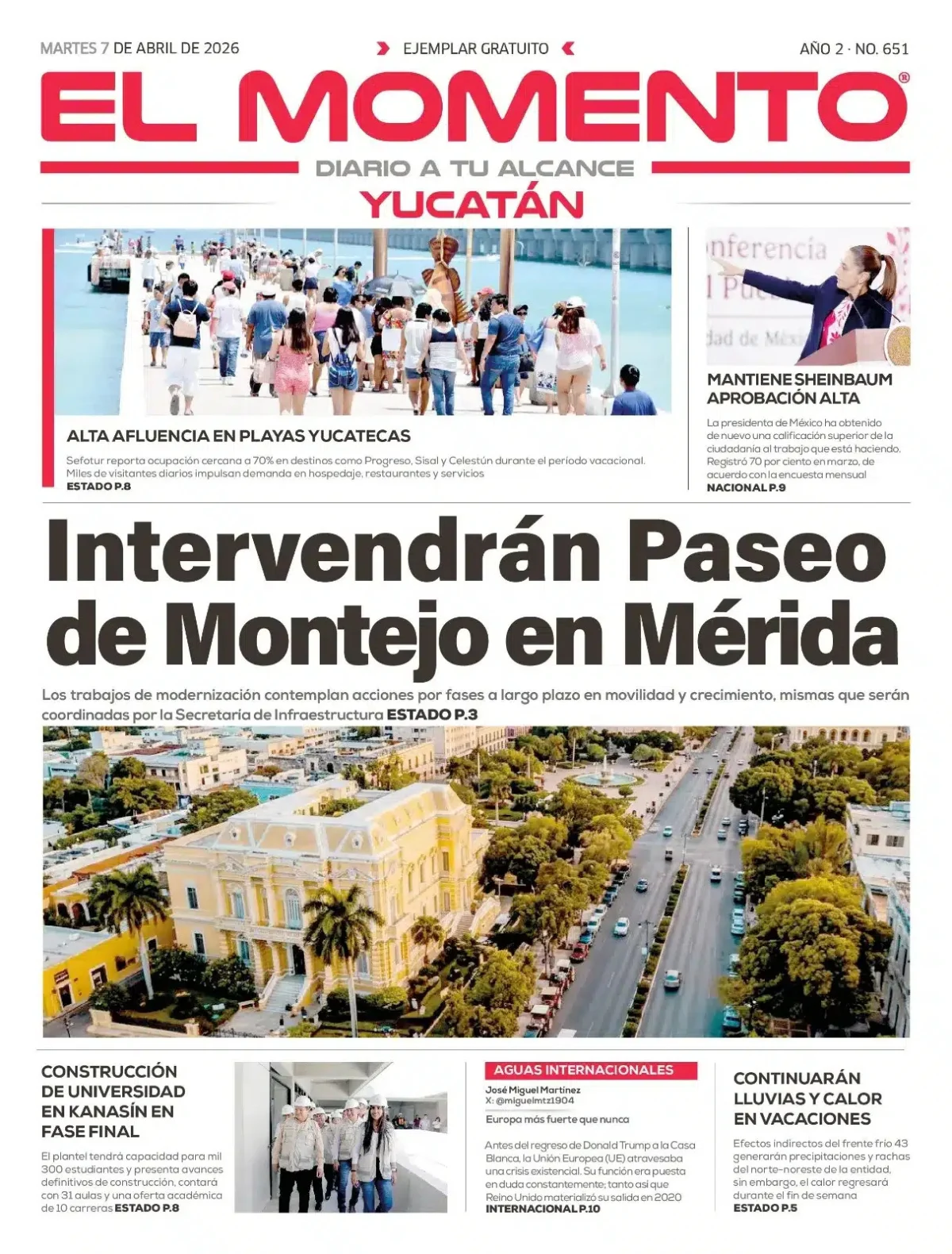 Portada de El Momento Yucatan del martes, 7 de abril de 2026