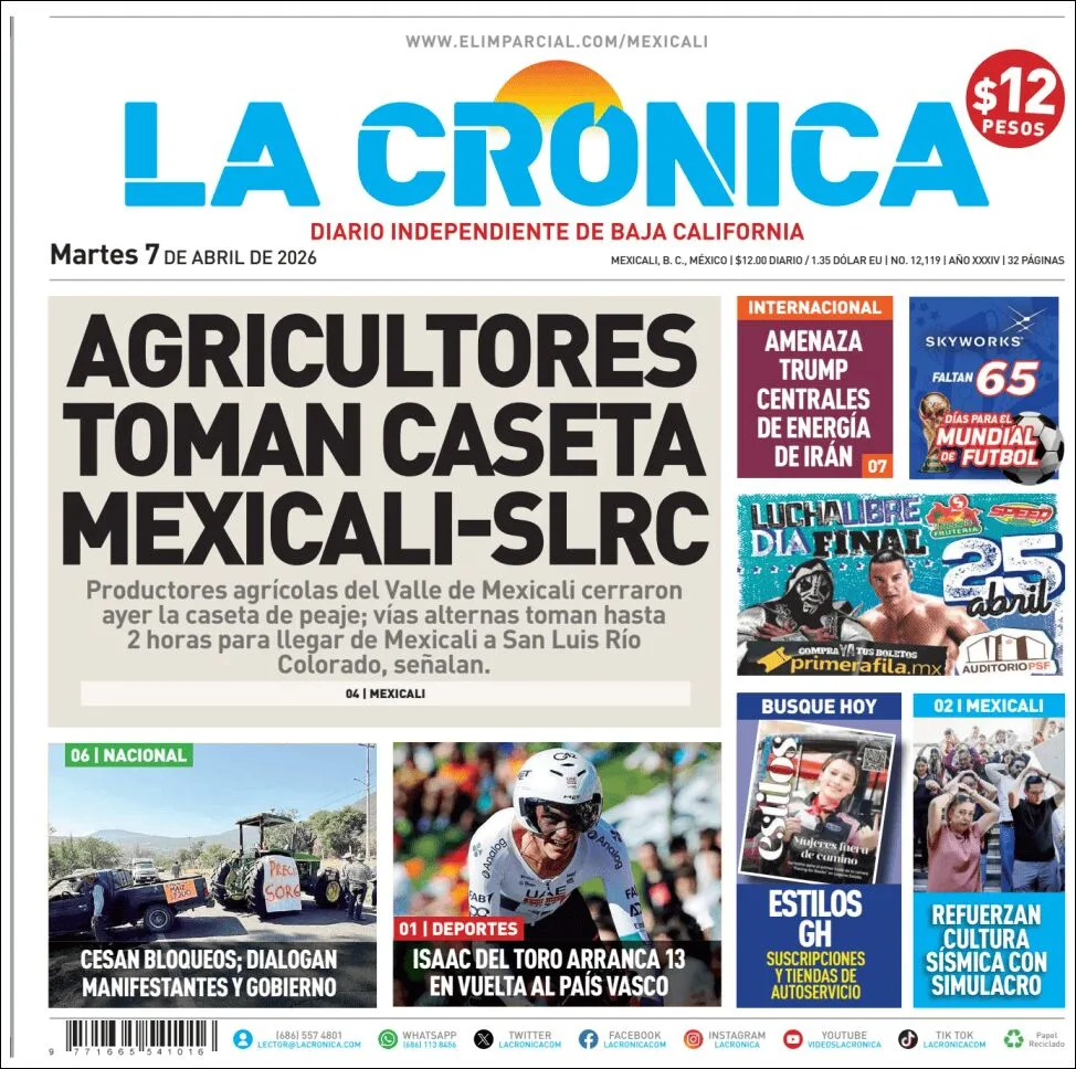 Portada de La Cronica del martes, 7 de abril de 2026