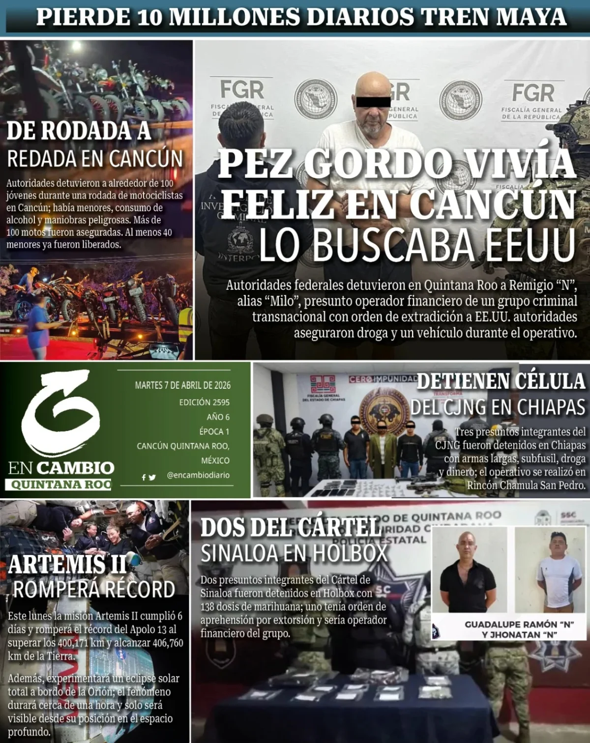Portada de En Cambio - Quintana Roo (contraportada) del martes, 7 de abril de 2026