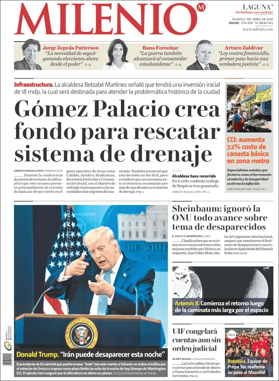 Portada de Milenio Laguna del martes, 7 de abril de 2026