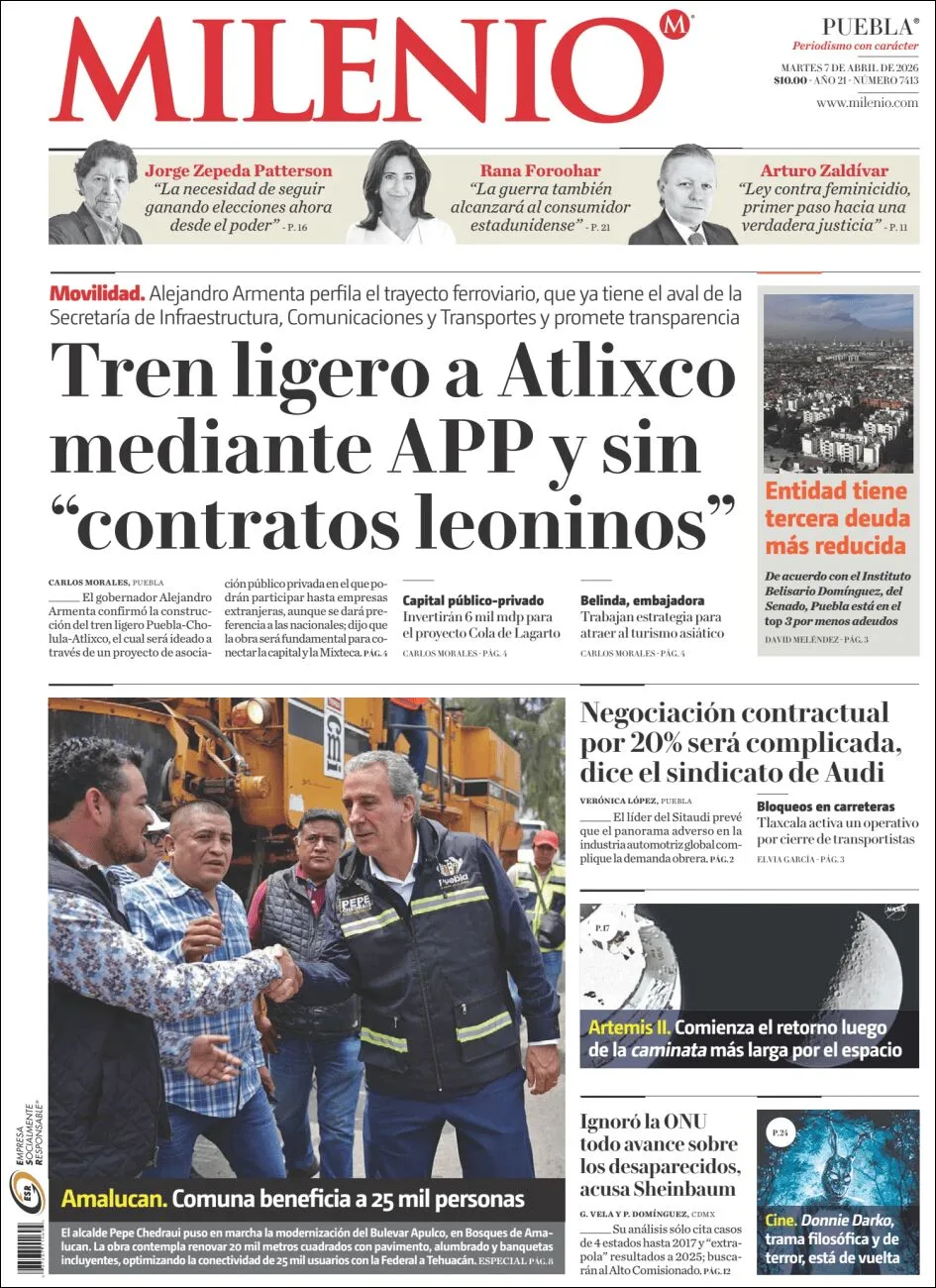 Portada de Milenio Puebla del martes, 7 de abril de 2026