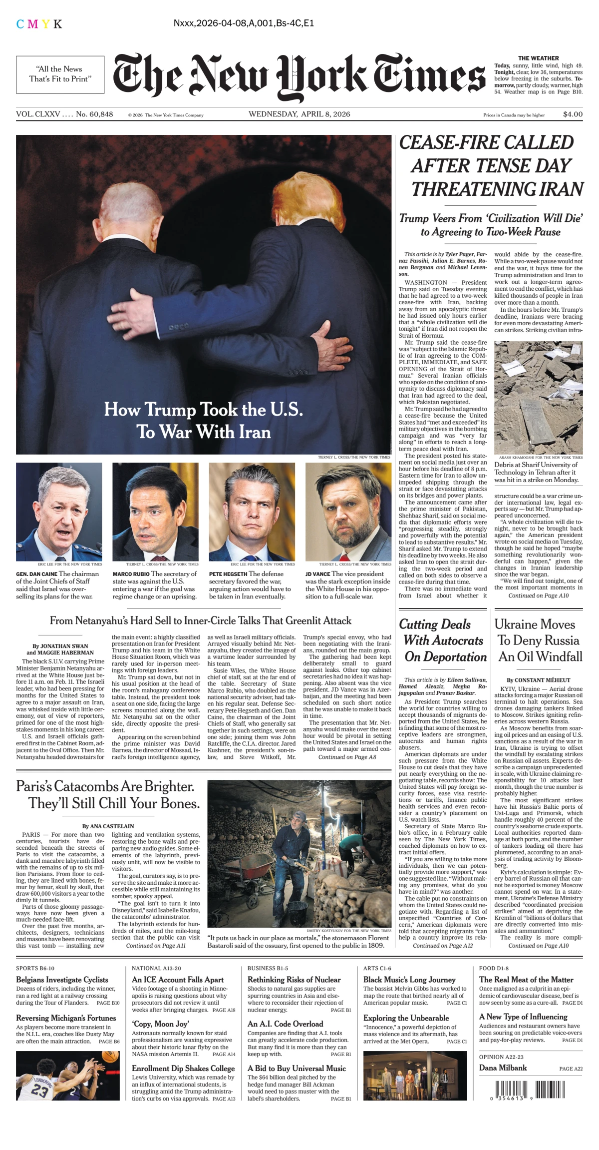 Portada de The New York Times (new York) del miércoles, 8 de abril de 2026
