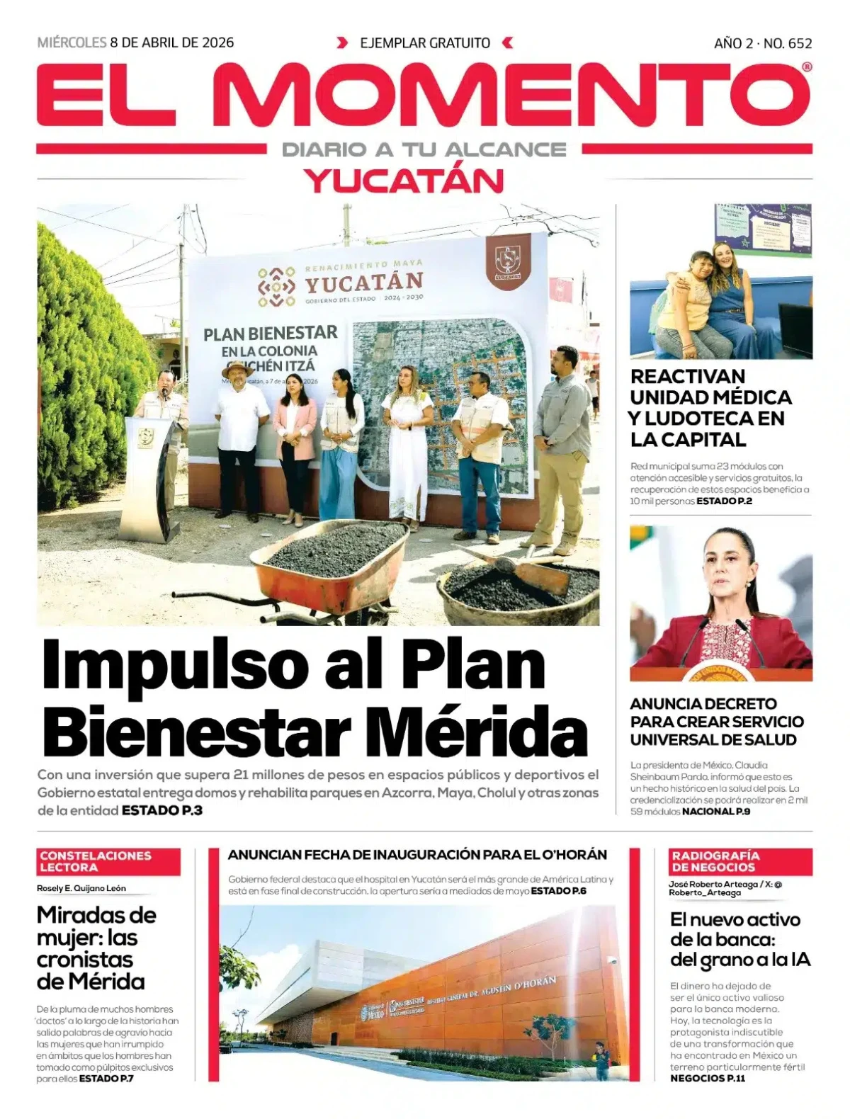 Portada de El Momento Yucatan del miércoles, 8 de abril de 2026