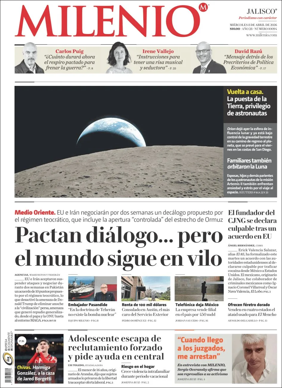 Portada de Milenio Jalisco del miércoles, 8 de abril de 2026