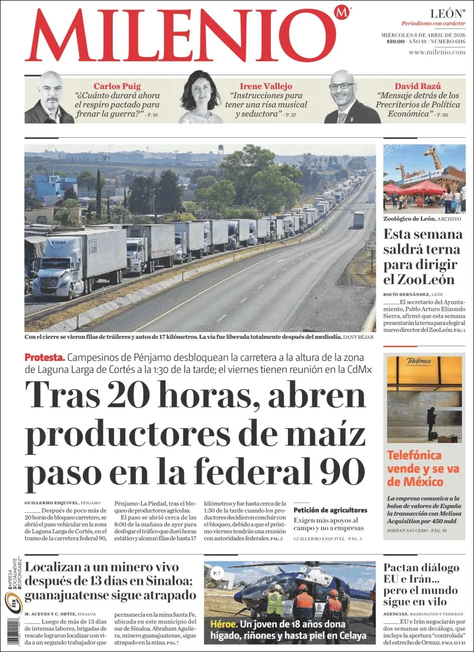 Portada de Milenio Leon del miércoles, 8 de abril de 2026
