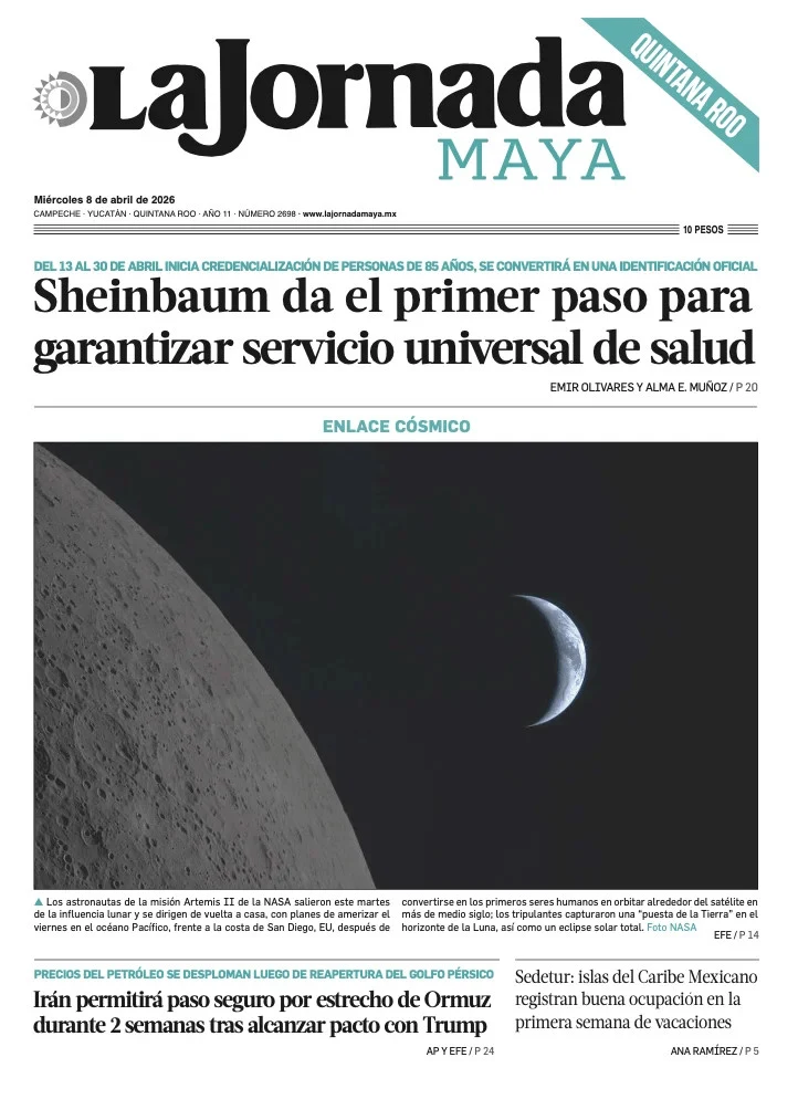 Portada de La Jornada Maya Quintana Roo del miércoles, 8 de abril de 2026