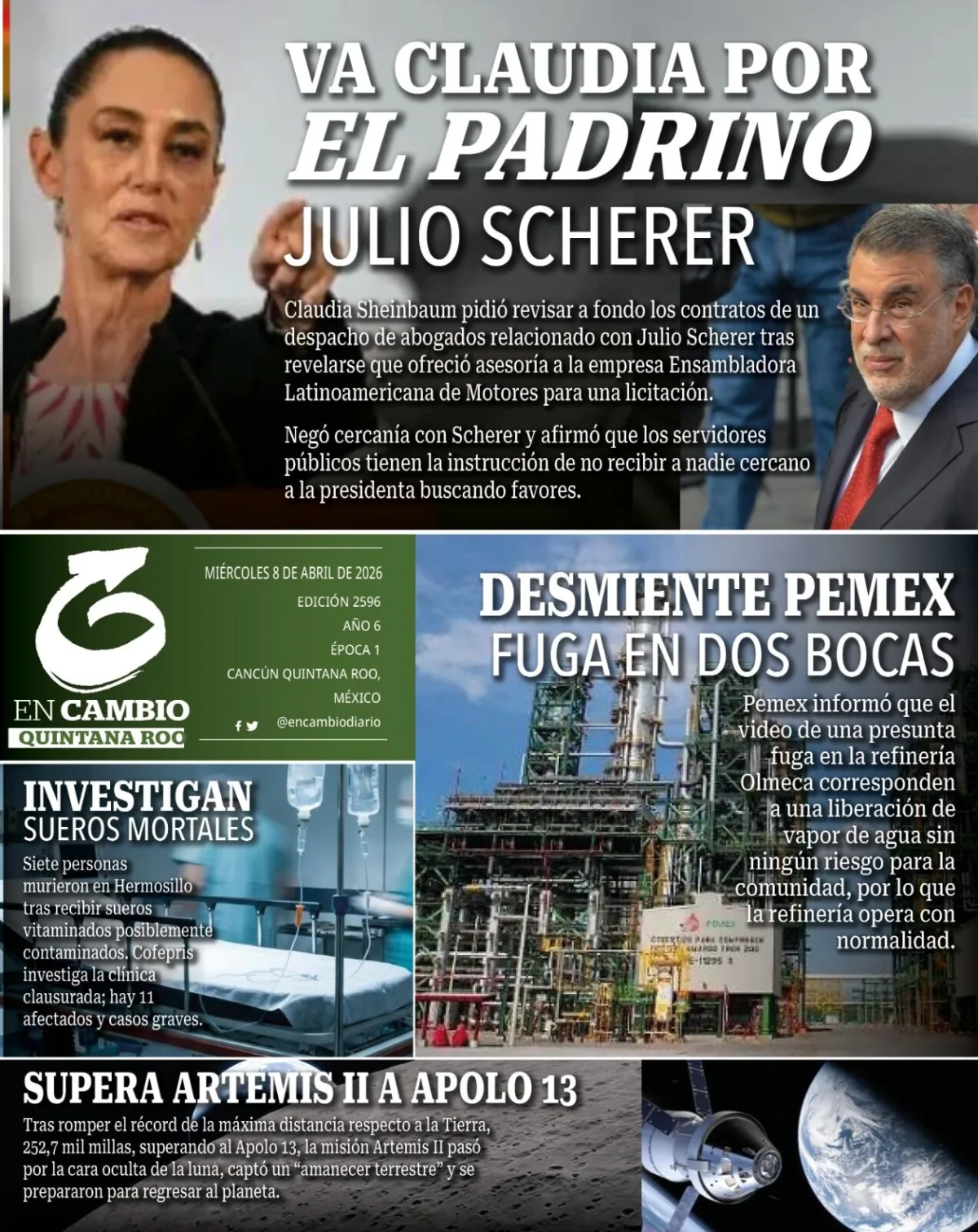 Portada de En Cambio - Quintana Roo (contraportada) del miércoles, 8 de abril de 2026