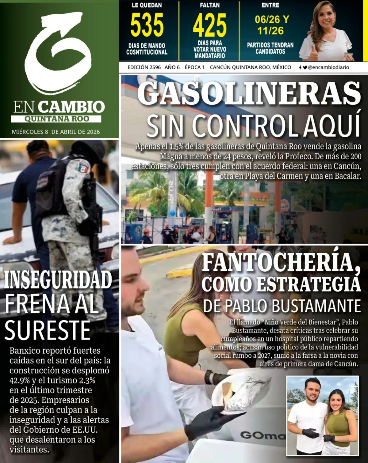 Portada de En Cambio - Quintana Roo (portada) del miércoles, 8 de abril de 2026