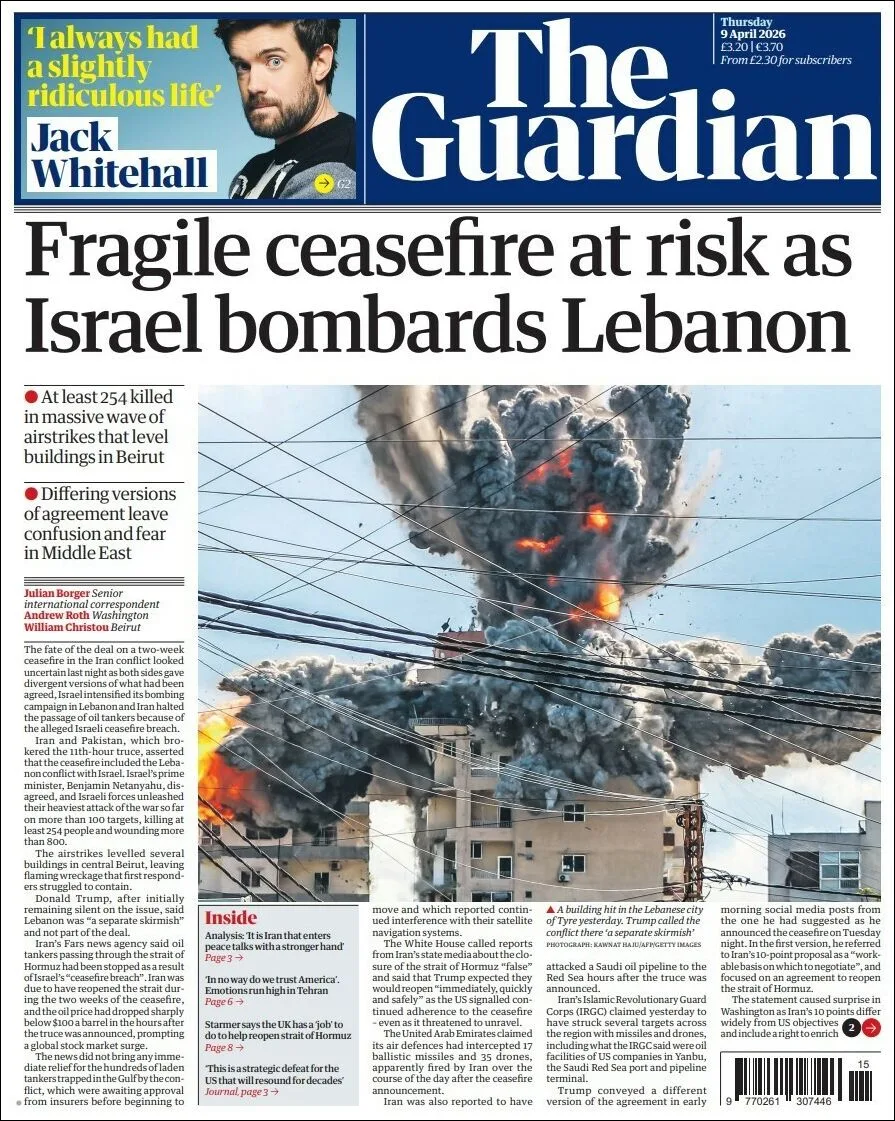 Portada de The Guardian (reino Unido) del 2026-04-09