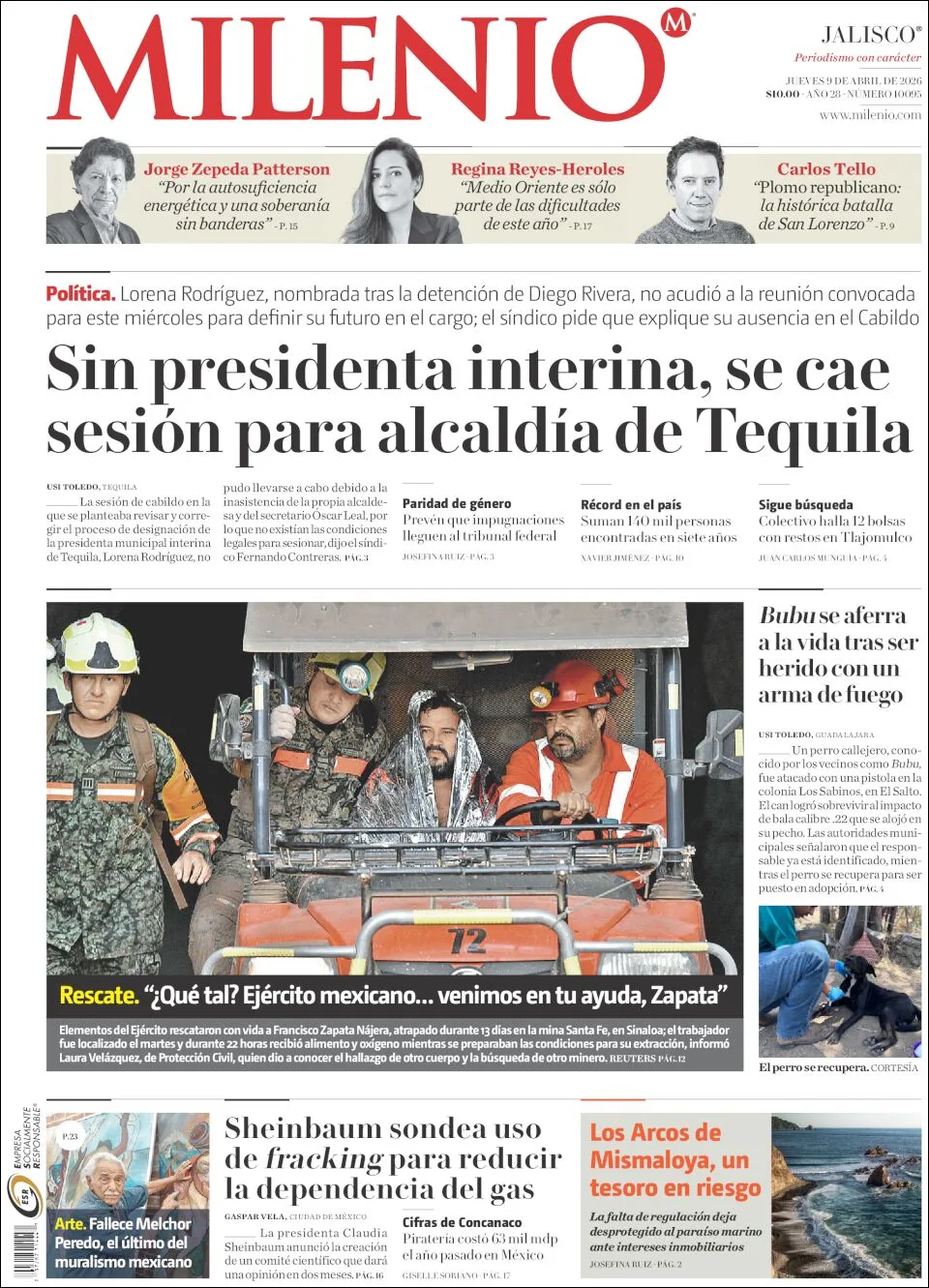 Portada de Milenio Jalisco del jueves, 9 de abril de 2026