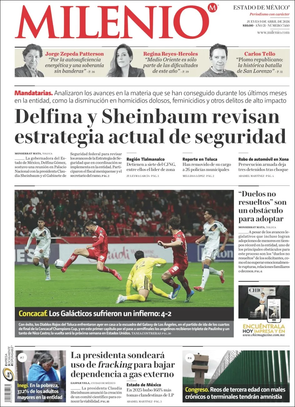Portada de Milenio Edo de Mexico del jueves, 9 de abril de 2026