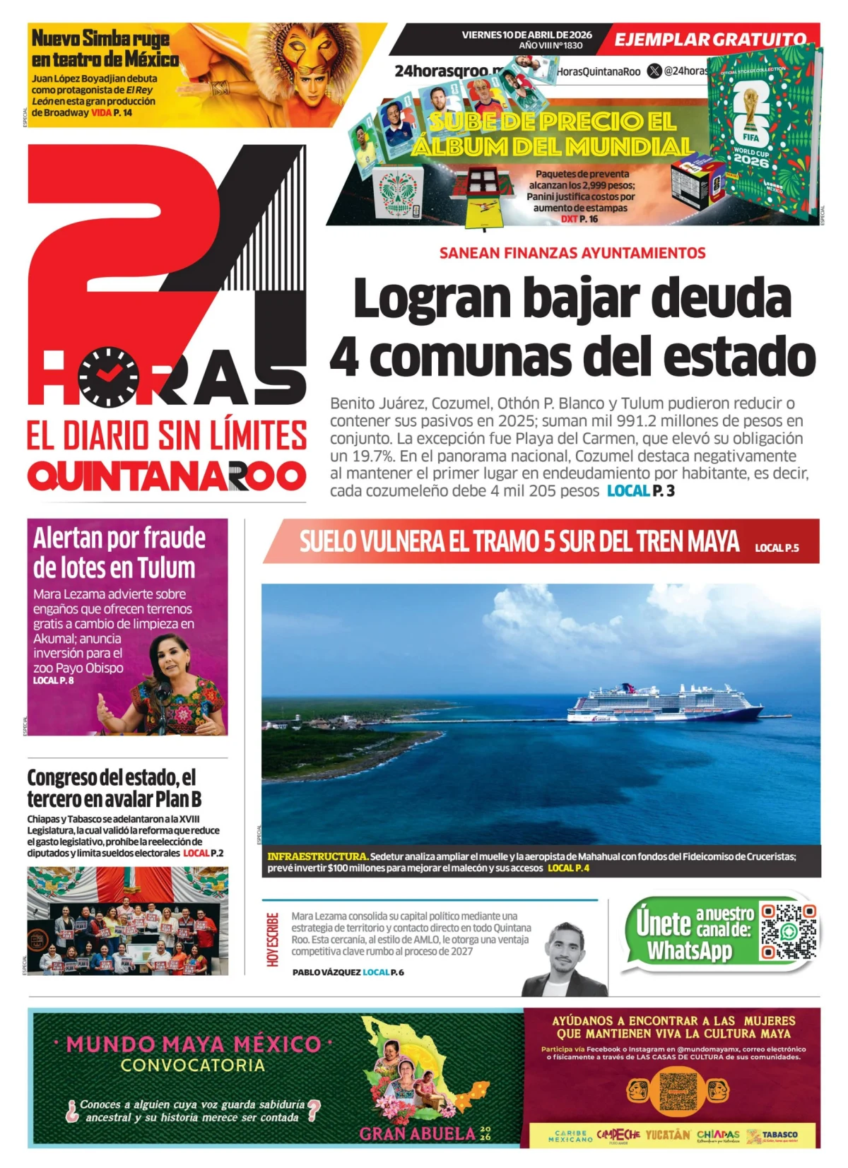Portada de 24 Horas Quintana Roo