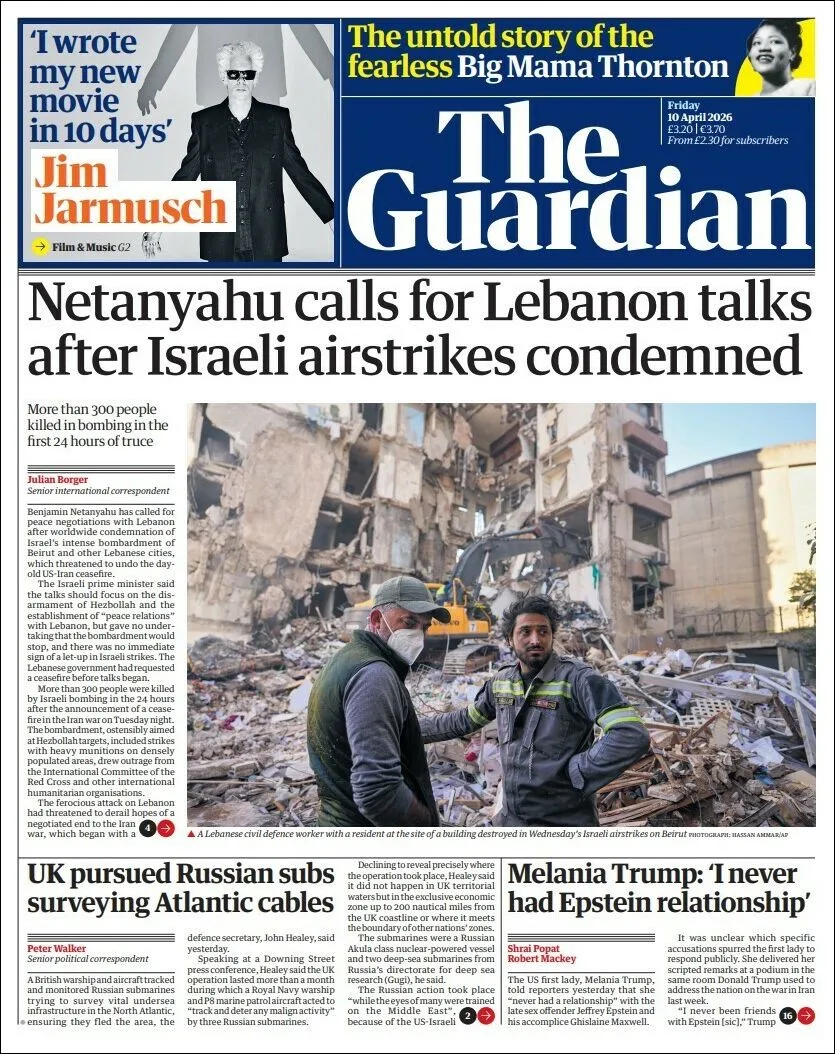Portada de The Guardian (reino Unido) del 2026-04-10