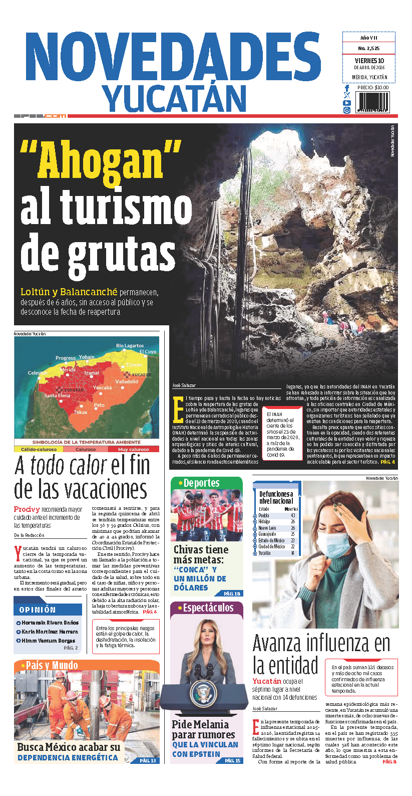 Portada de Novedades Yucatan del viernes, 10 de abril de 2026