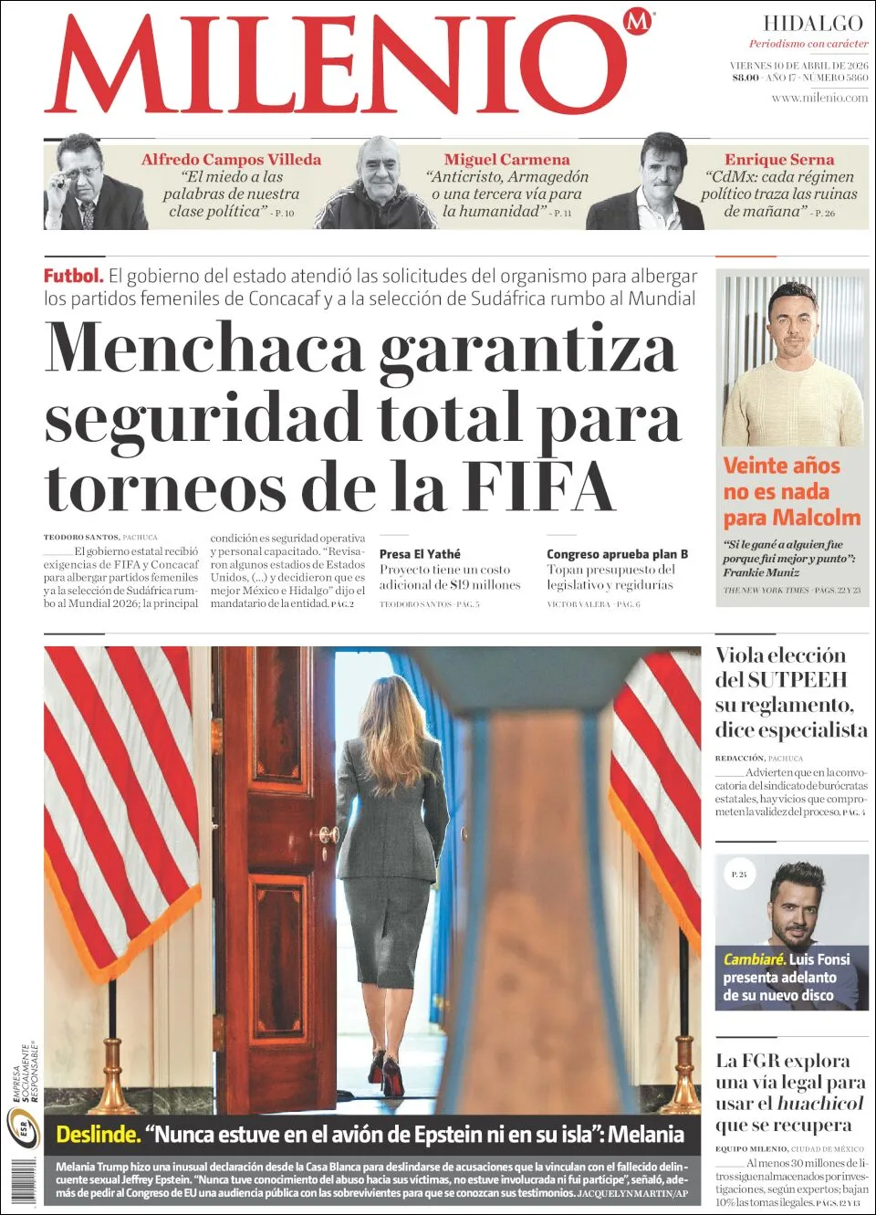 Portada de Milenio Hidalgo del viernes, 10 de abril de 2026