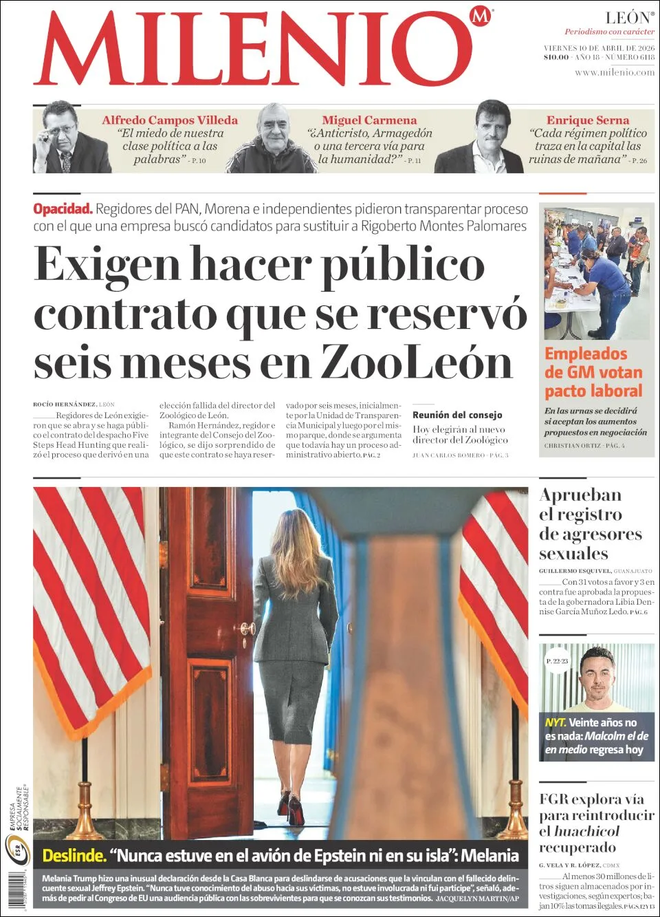 Portada de Milenio Leon del viernes, 10 de abril de 2026